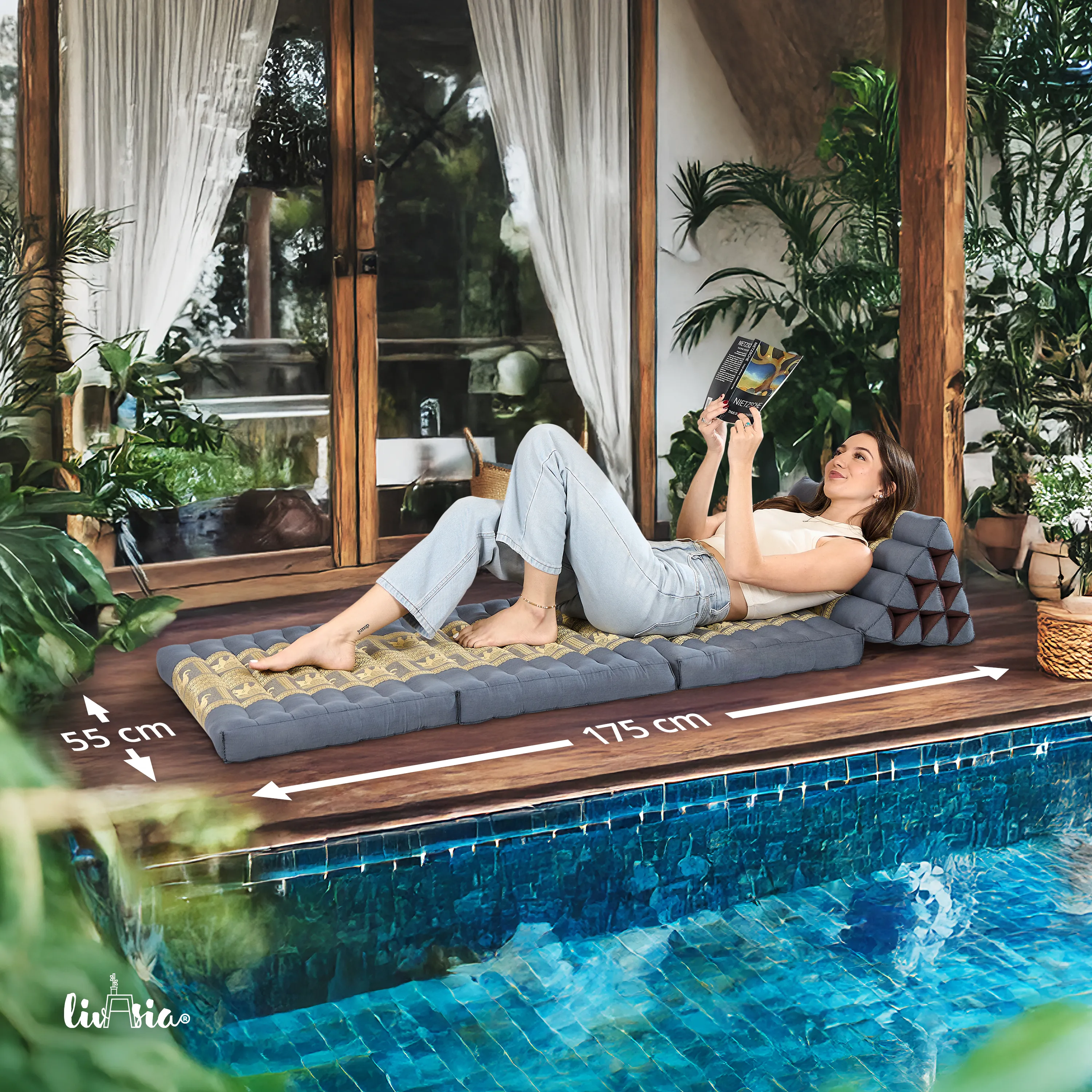 Kapok Thais kussen met 3 vloerdelen, Deluxe