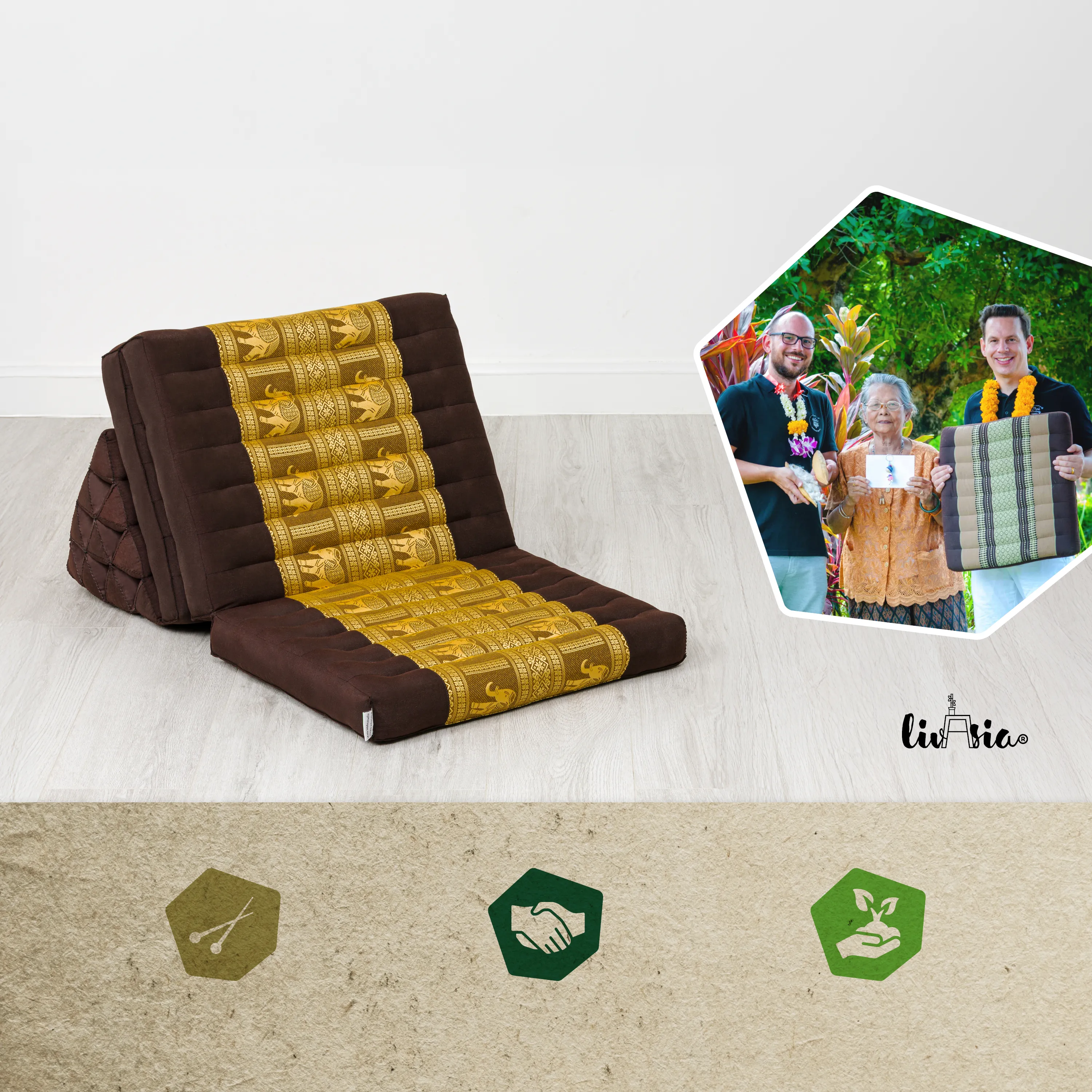 Kapok Thais kussen met 3 vloerdelen, Deluxe