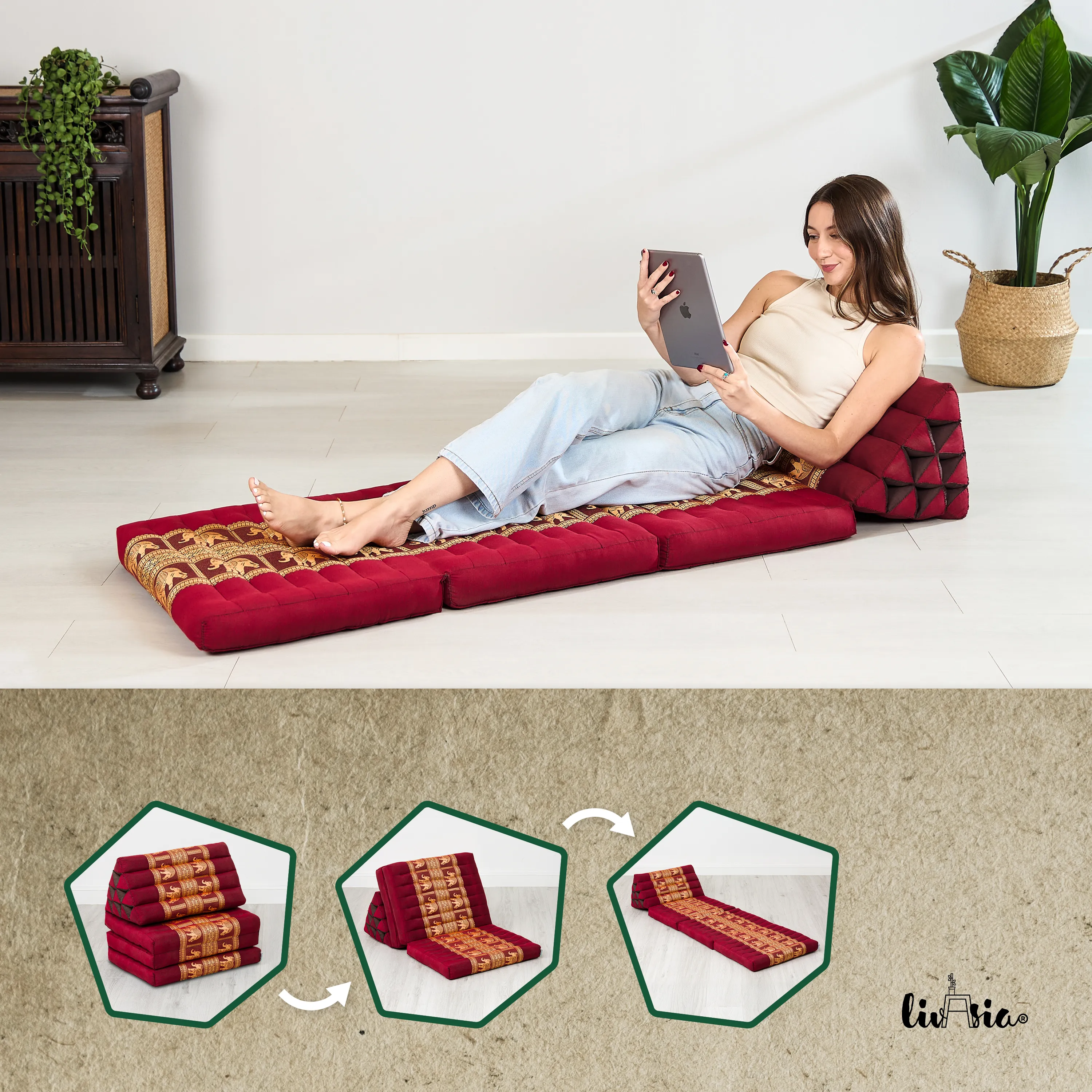 Kapok Thais kussen met 3 vloerdelen, Deluxe