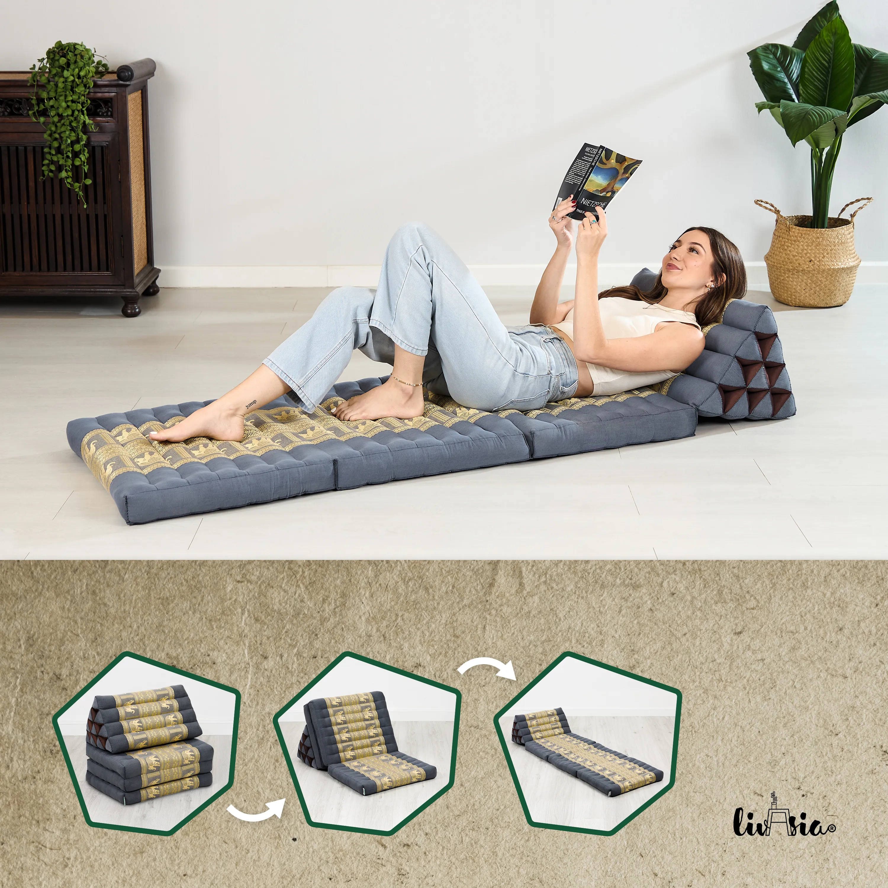 Kapok Thais kussen met 3 vloerdelen, Deluxe