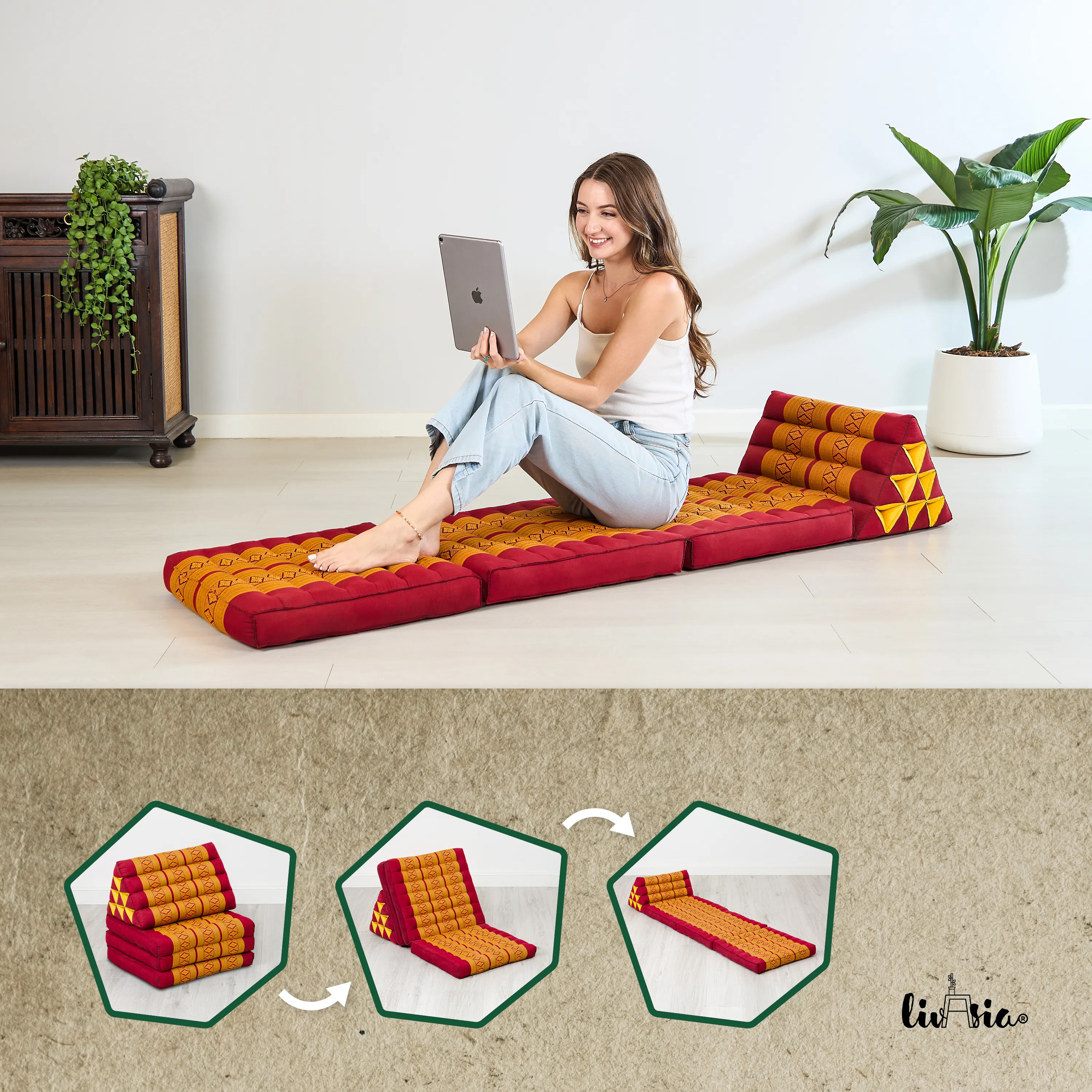 Kapok Thais kussen met 3 vloerdelen, Classic